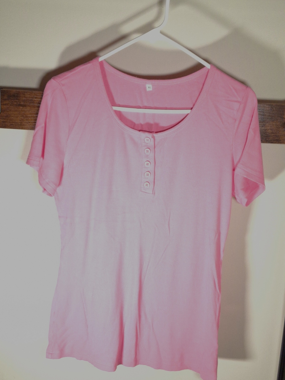 Women's Short Sleeve Henley Tee in Pink